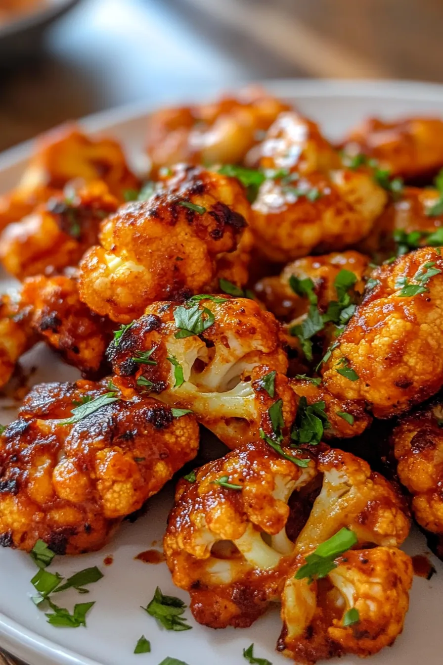 Golden roasted cauliflower florets garnished with fresh herbs and lemon zest.