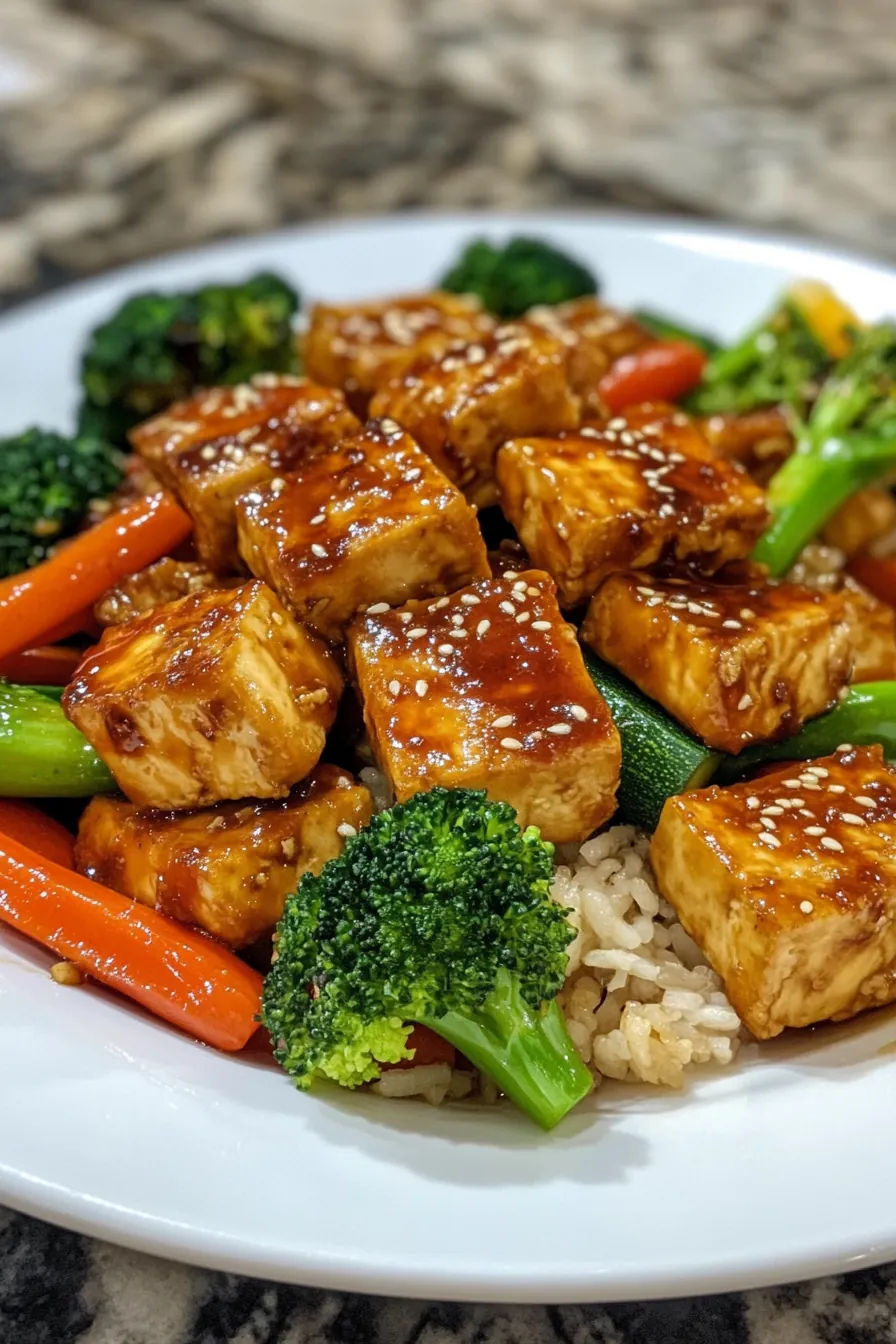 Crispy tofu stir-fry with vibrant seasonal vegetables in a wok.