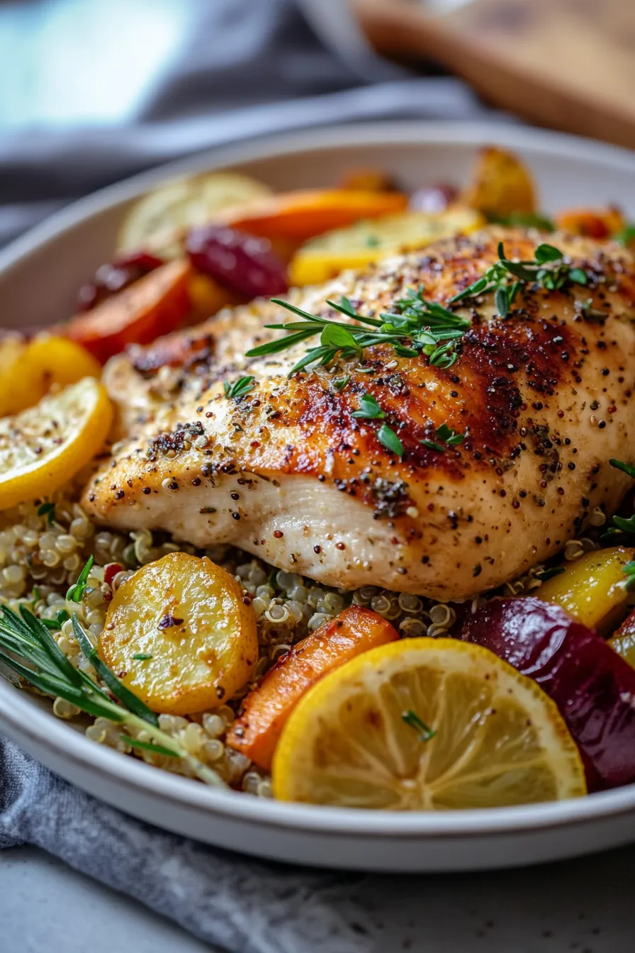 Lemon Herb Chicken with Quinoa and Roasted Vegetables card
