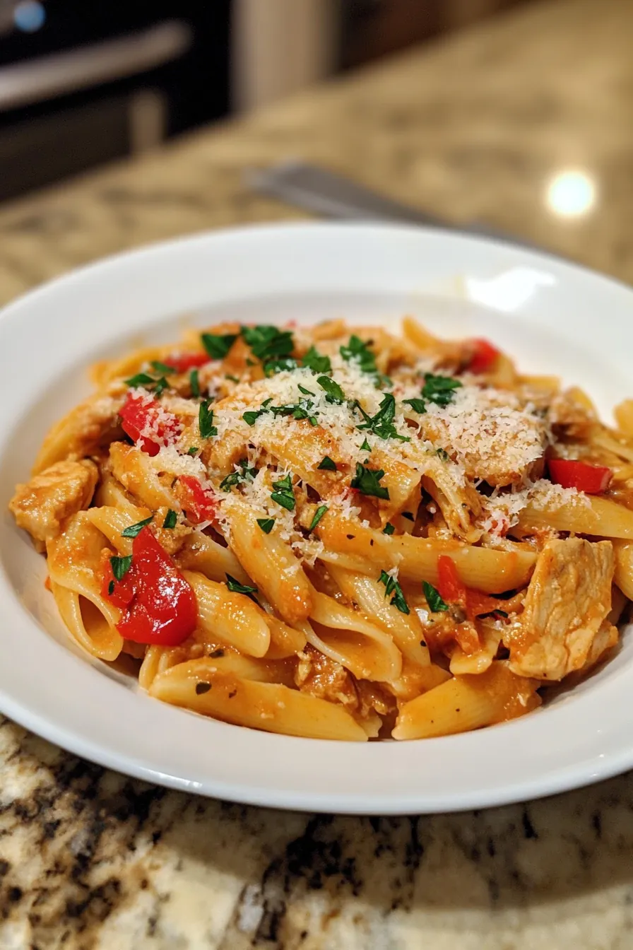 One-Pot Turkey Pasta with Roasted Red Peppers card