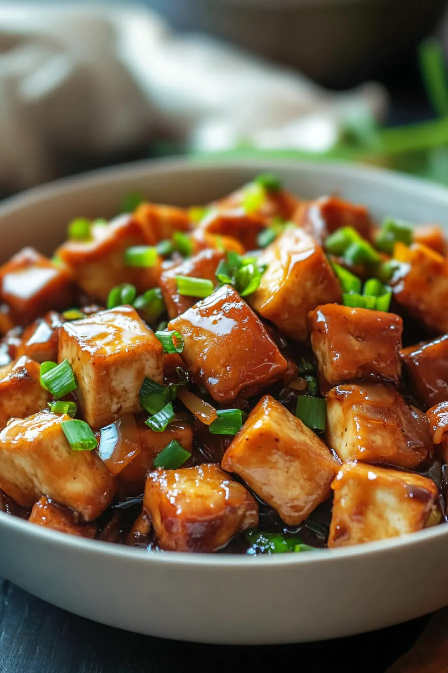 A colorful tofu stir-fry with mixed vegetables in a rustic pan.