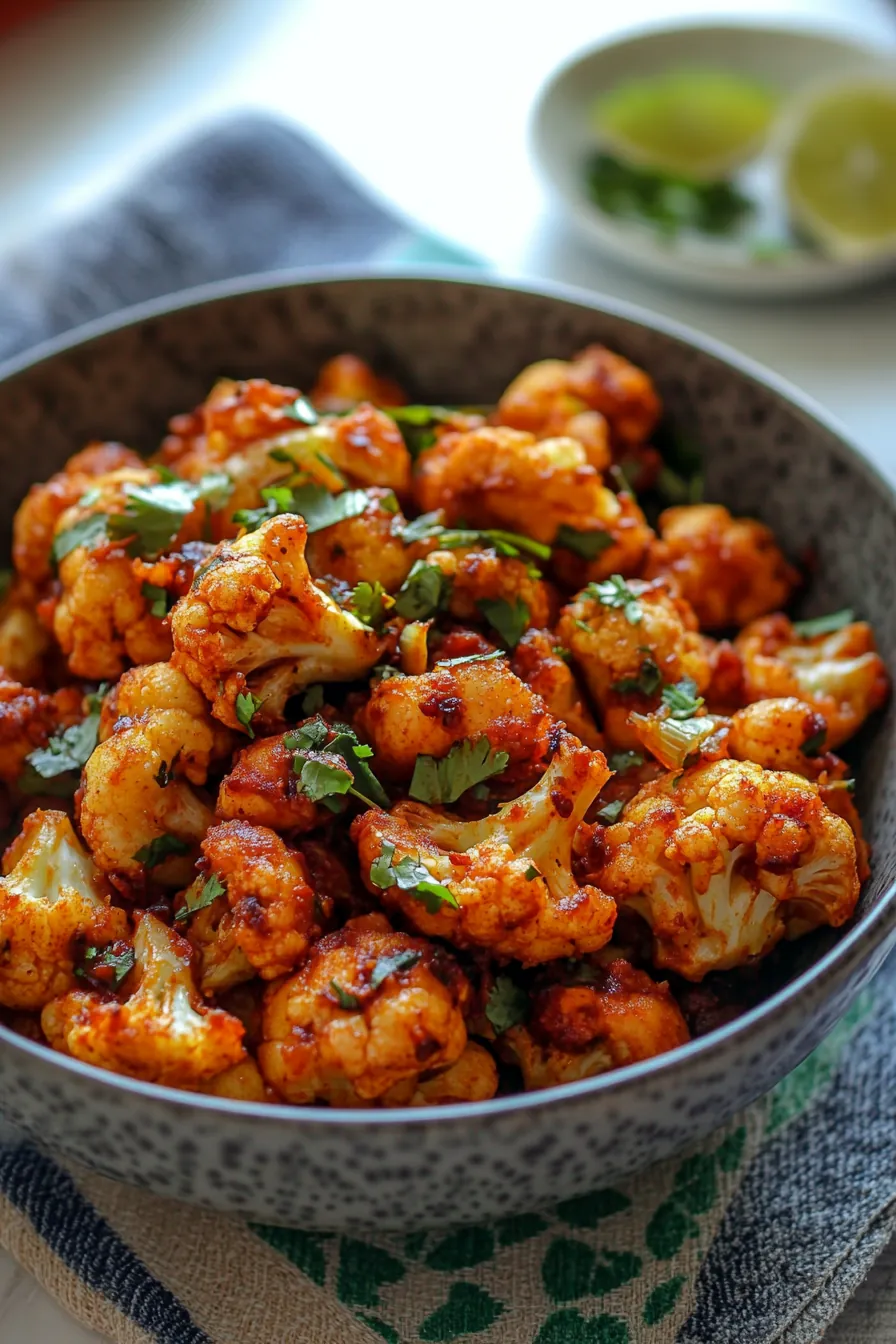 Golden, spiced cauliflower florets glistening in a stainless steel pan.