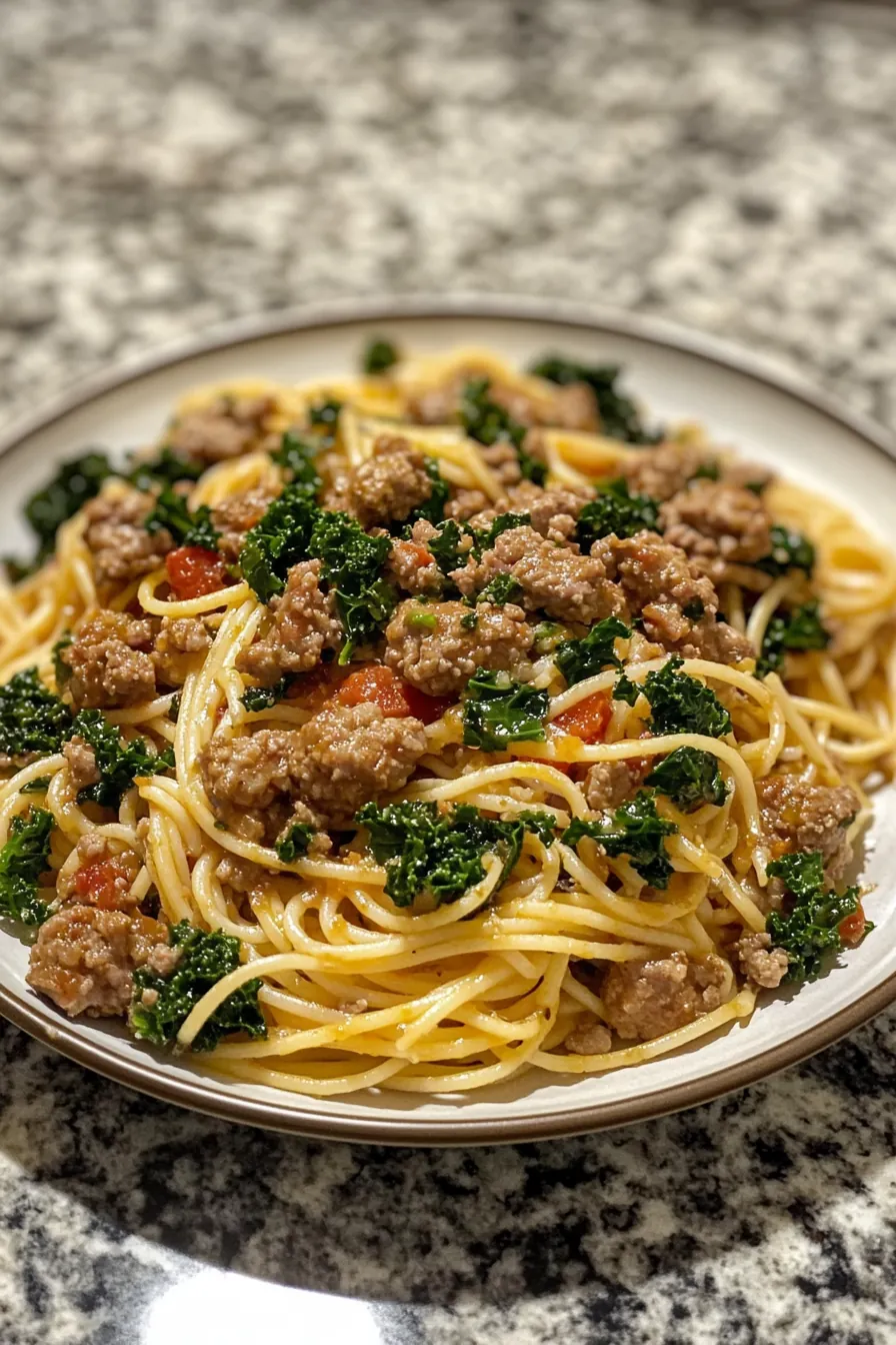 Savory Italian Sausage and Kale Pasta card