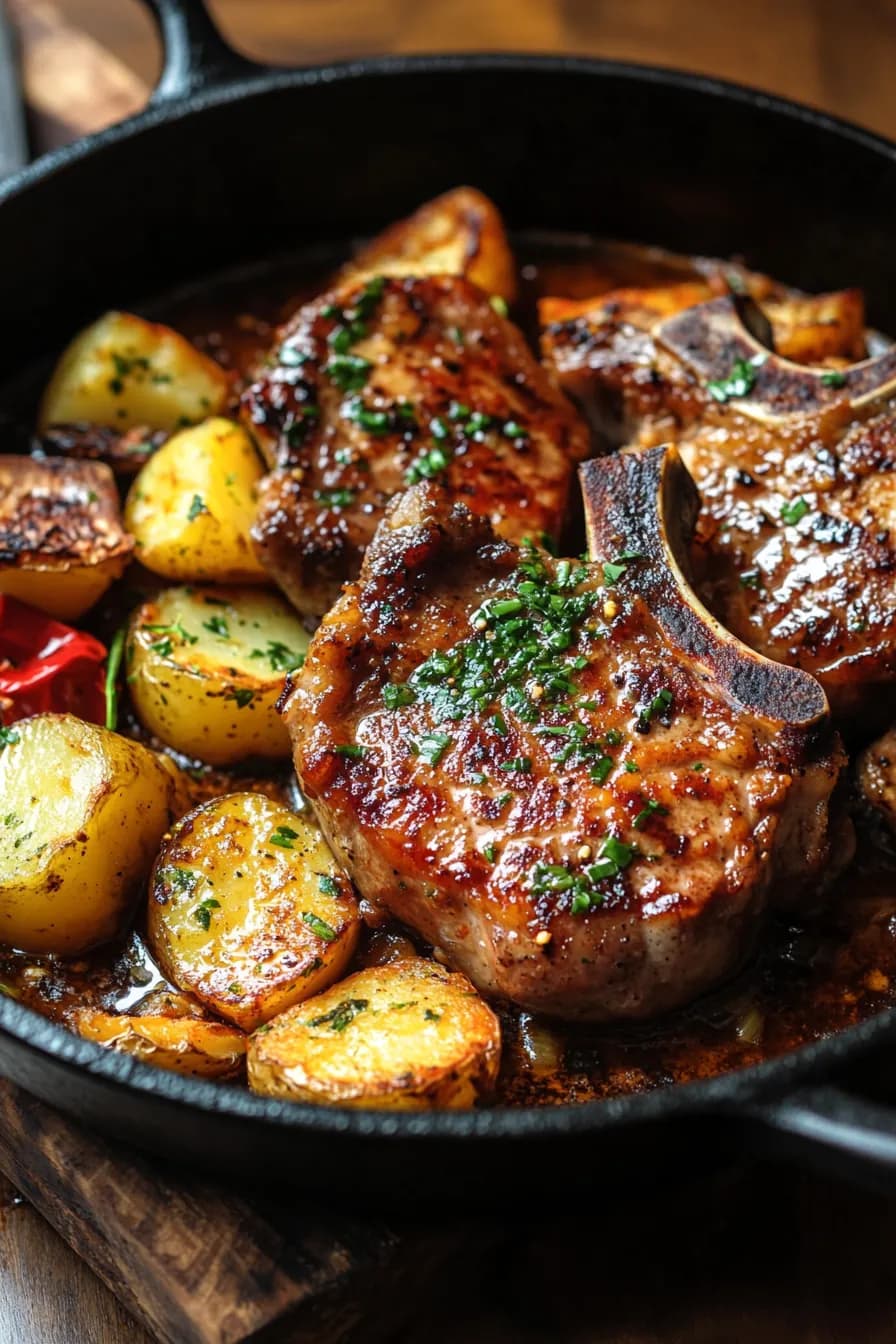 Savory One Pot Pork Chops and Potatoes card