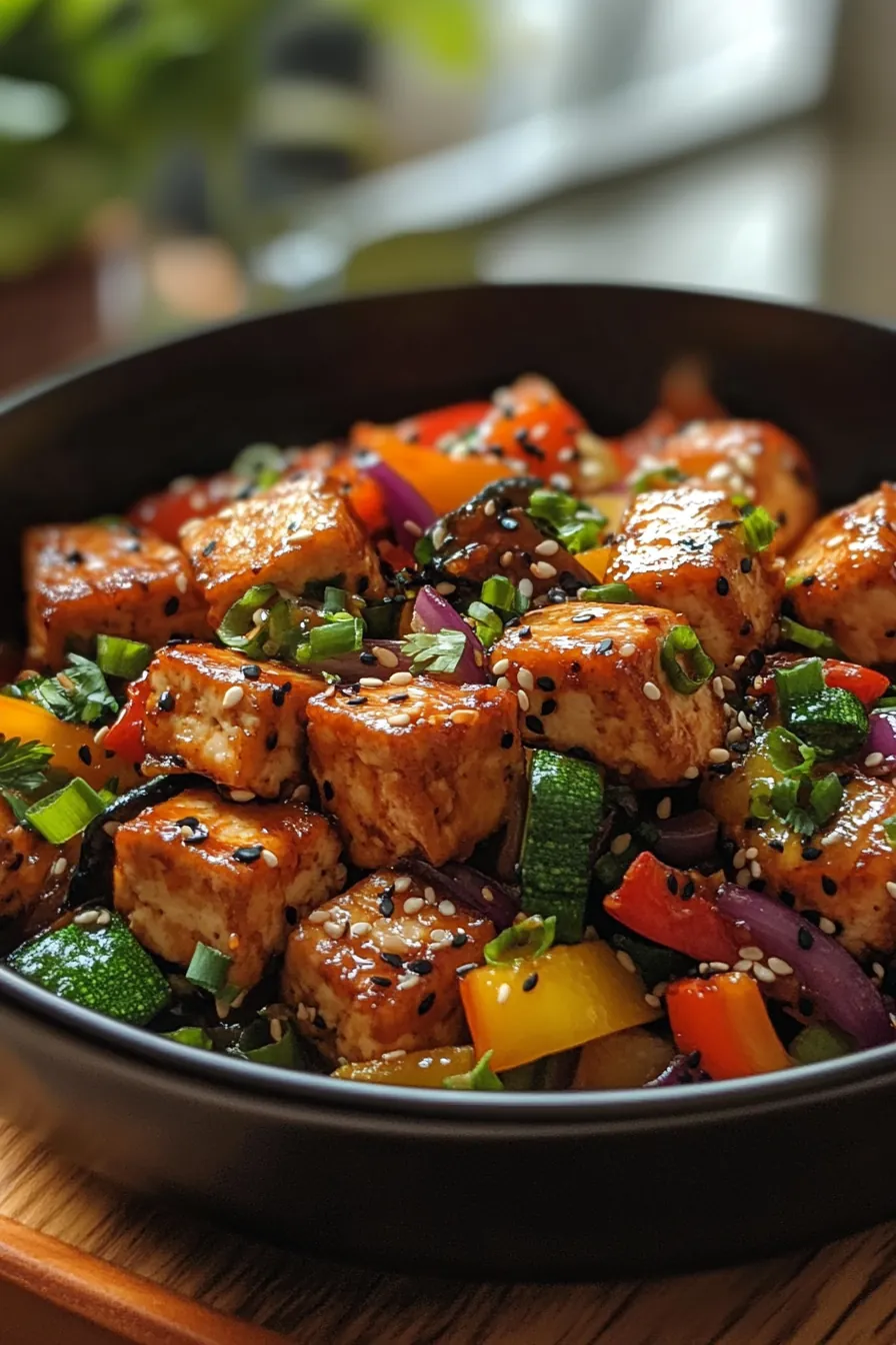 Sizzling Sesame Tofu with Rainbow Veggies card