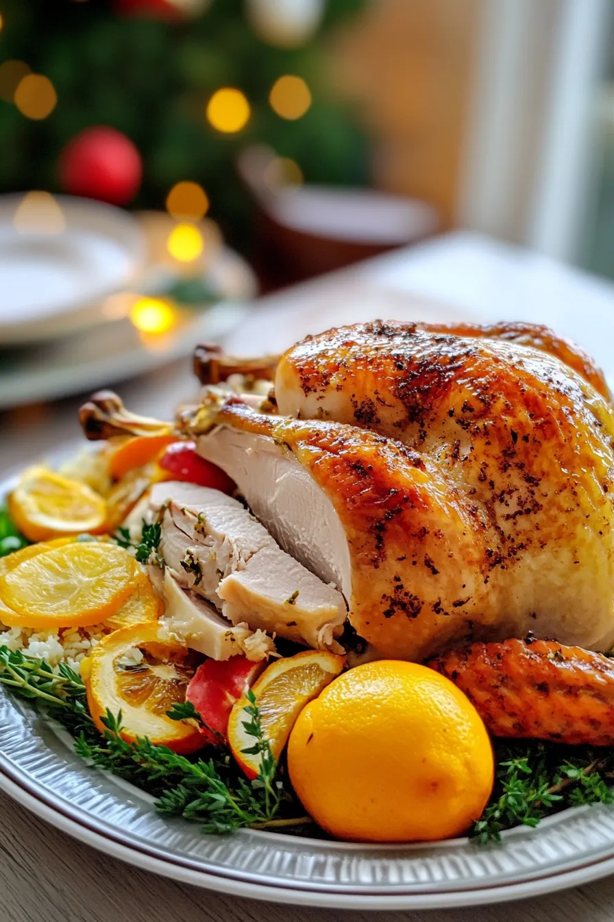 A beautifully brined turkey, golden and crisp, resting on a wooden carving board.