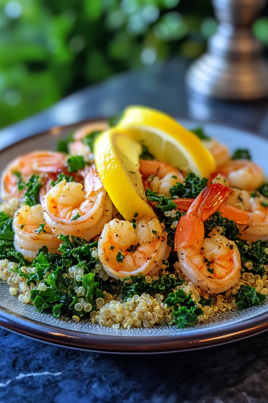 Vibrant Lemon-Garlic Shrimp with Quinoa and Kale card