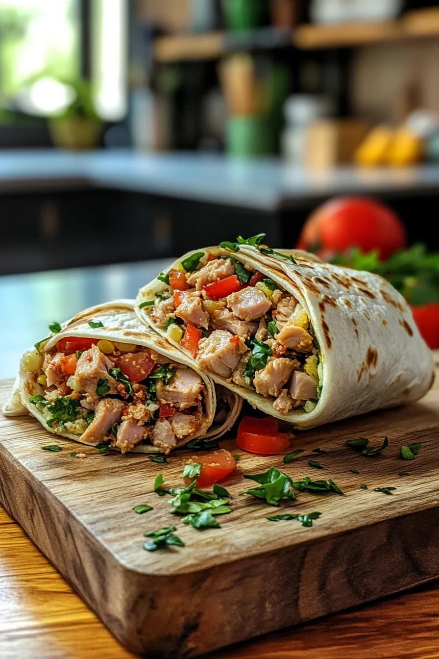A vibrant platter of Mediterranean tuna salad wraps filled with fresh vegetables and herbs.