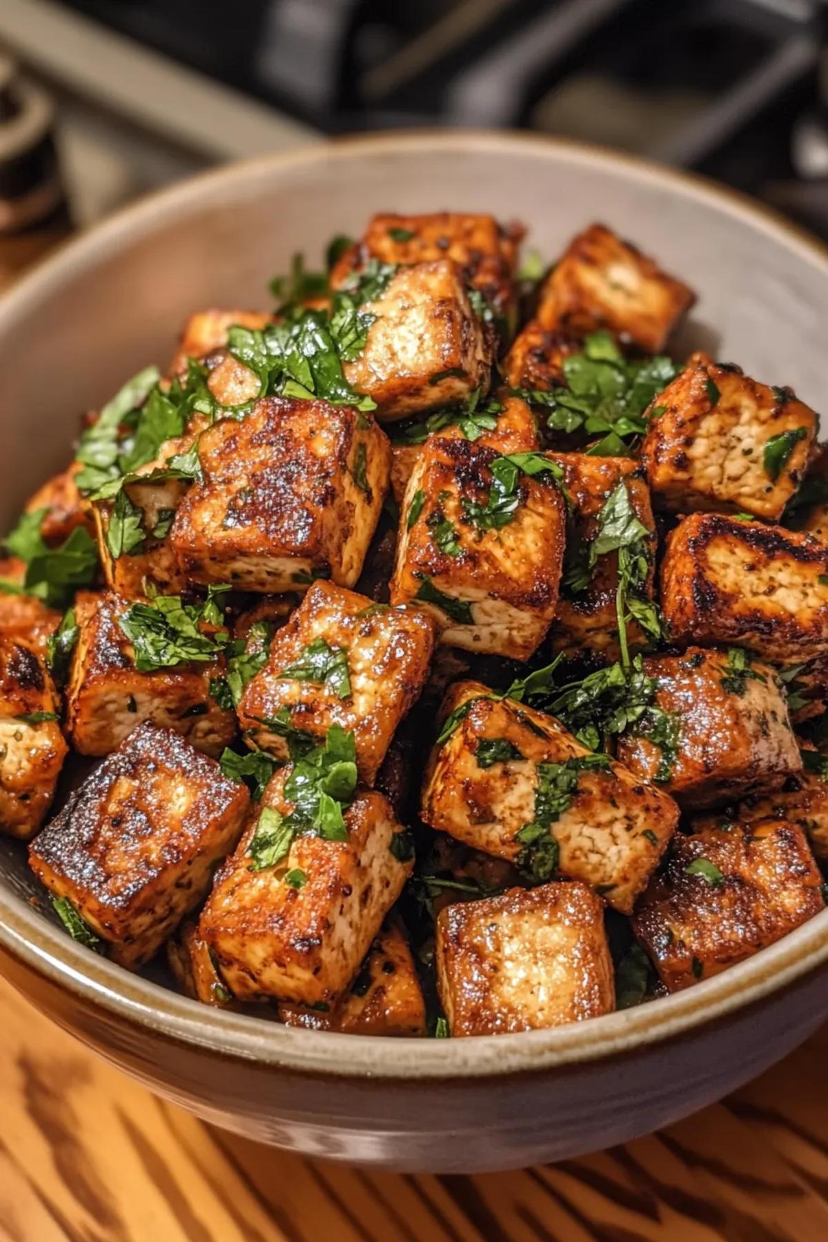 Crispy Air-Fried Tofu with Herb-Infused Marinade