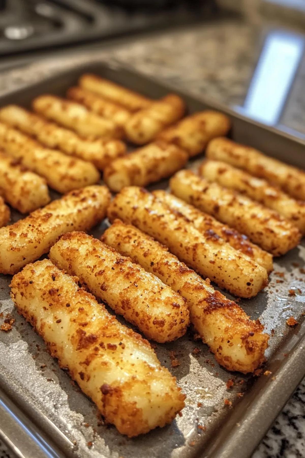 Golden brown air fryer halloumi cheese sticks served on a white plate with a side of marinara sauce, garnished with fresh herbs. card