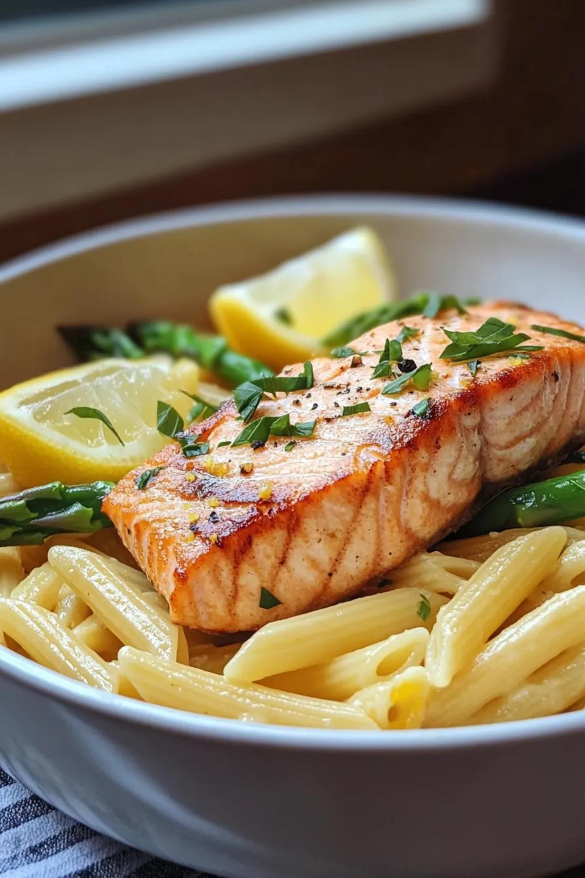 One Pot Salmon Pasta with Lemon and Asparagus