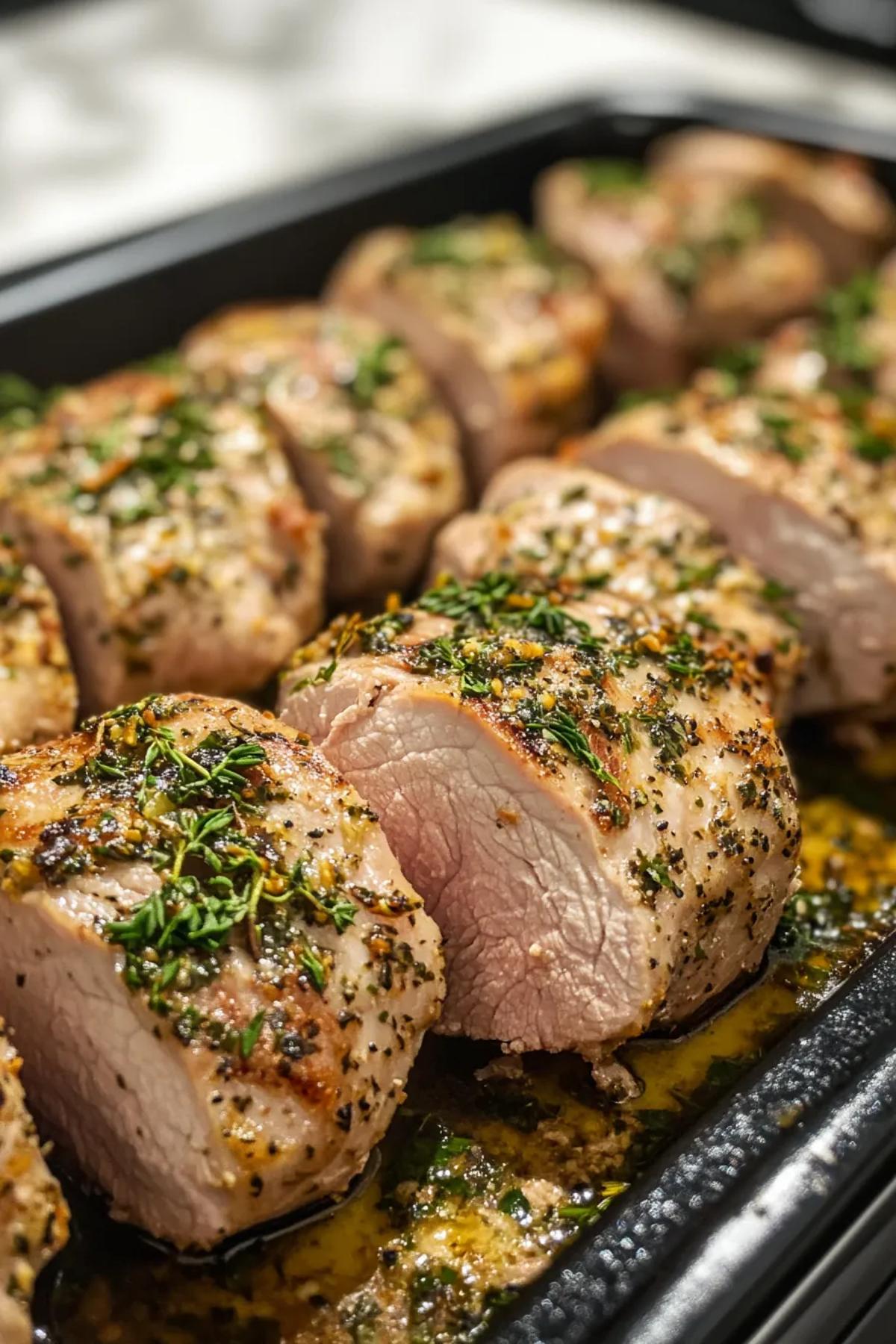 Juicy pork tenderloin with rosemary and garlic, perfectly cooked in an Instant Pot. card
