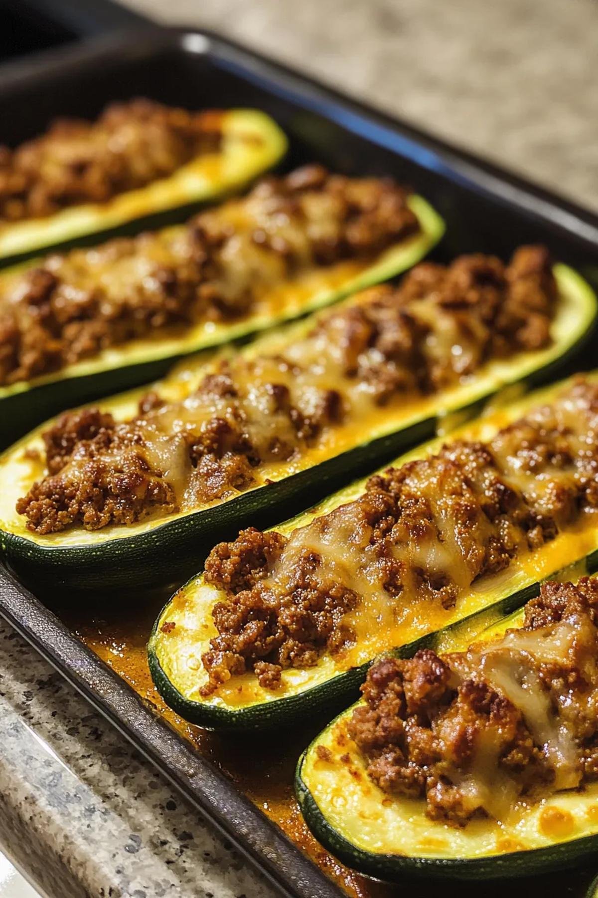 Savory Ground Turkey Zucchini Boats