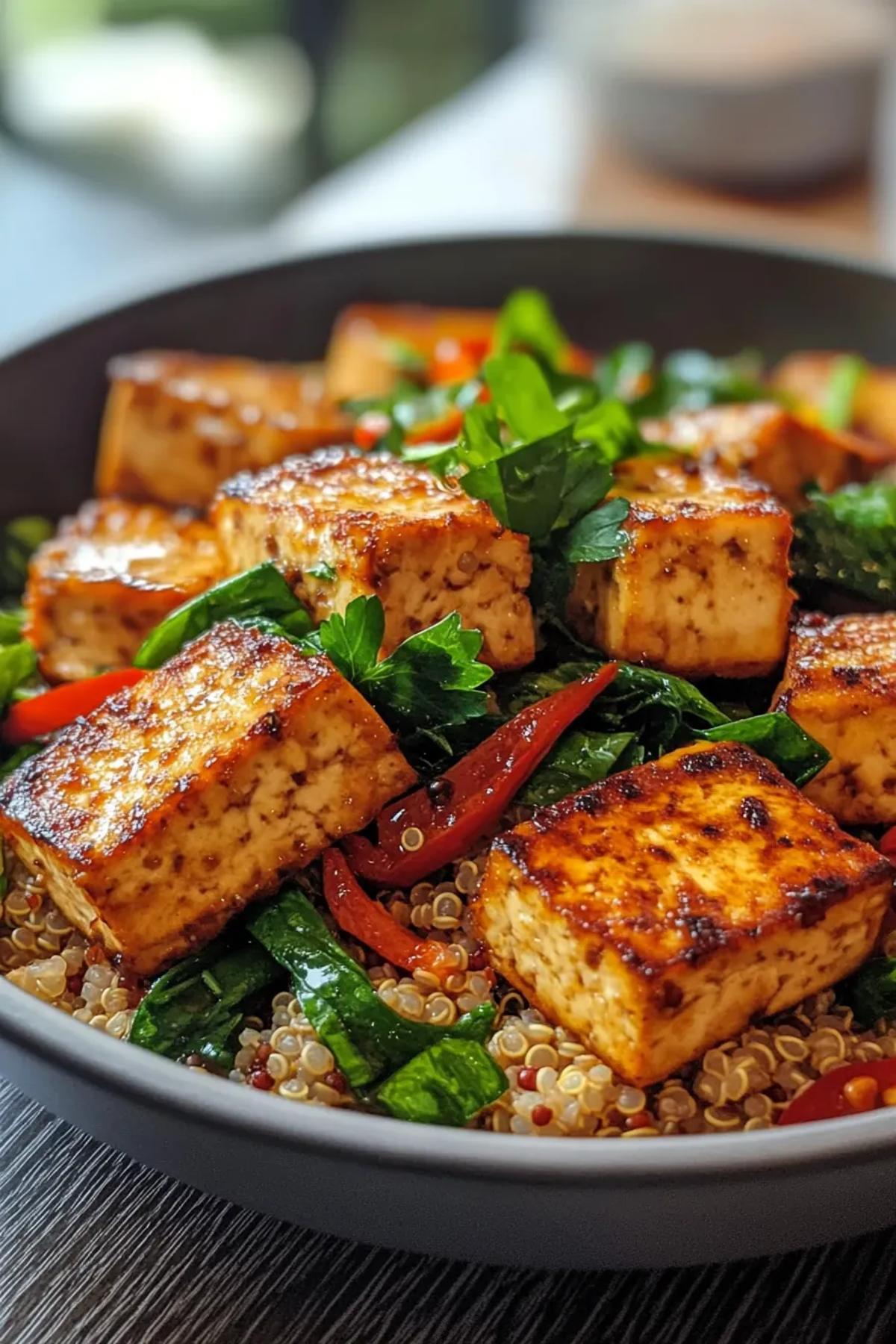 Sizzling Smoky Tofu with Quinoa and Seasonal Greens
