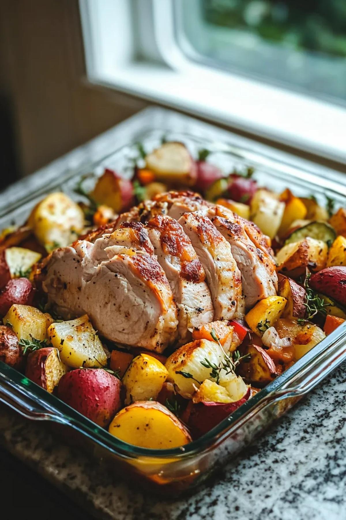 A colorful sun‑kissed turkey and veggie medley in a shallow bowl, showcasing tender ground turkey, roasted zucchini, bell peppers, and fresh herbs, all glistening with a light olive oil drizzle. card