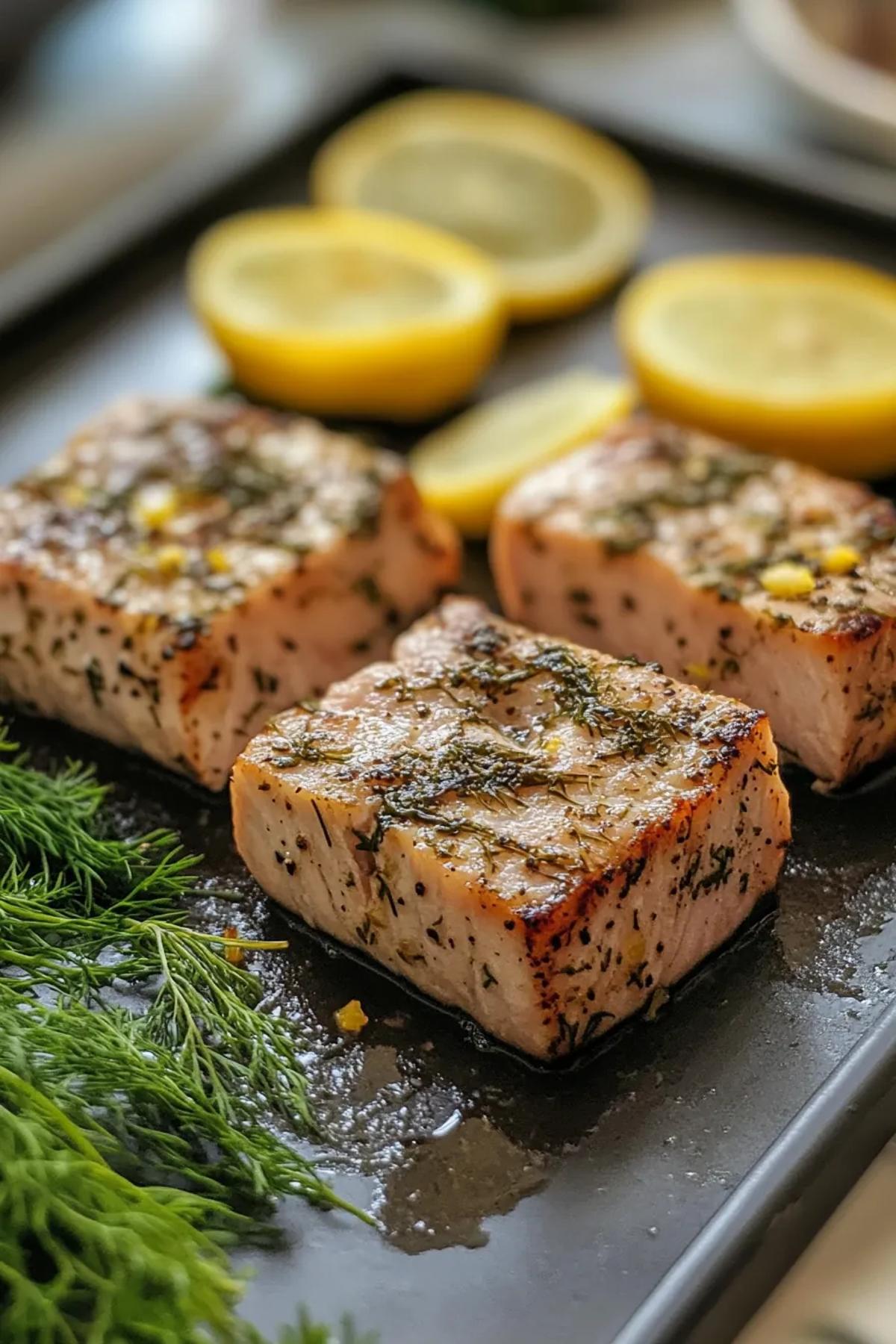A vibrant plate of quick tuna meals with lemon, dill, and fresh greens. card