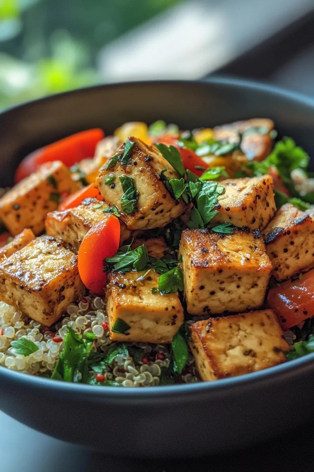 Zesty Lemon Herb Tofu with Quinoa